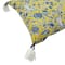 Hello Honey® Chartreuse & Blue Floral Pattern Cotton Pillow with Yarn-Wrapped Tassels